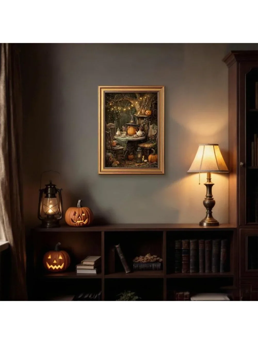 Vintage Gold Framed Halloween Wall Art | Spooky Pumpkin Prints 16x24